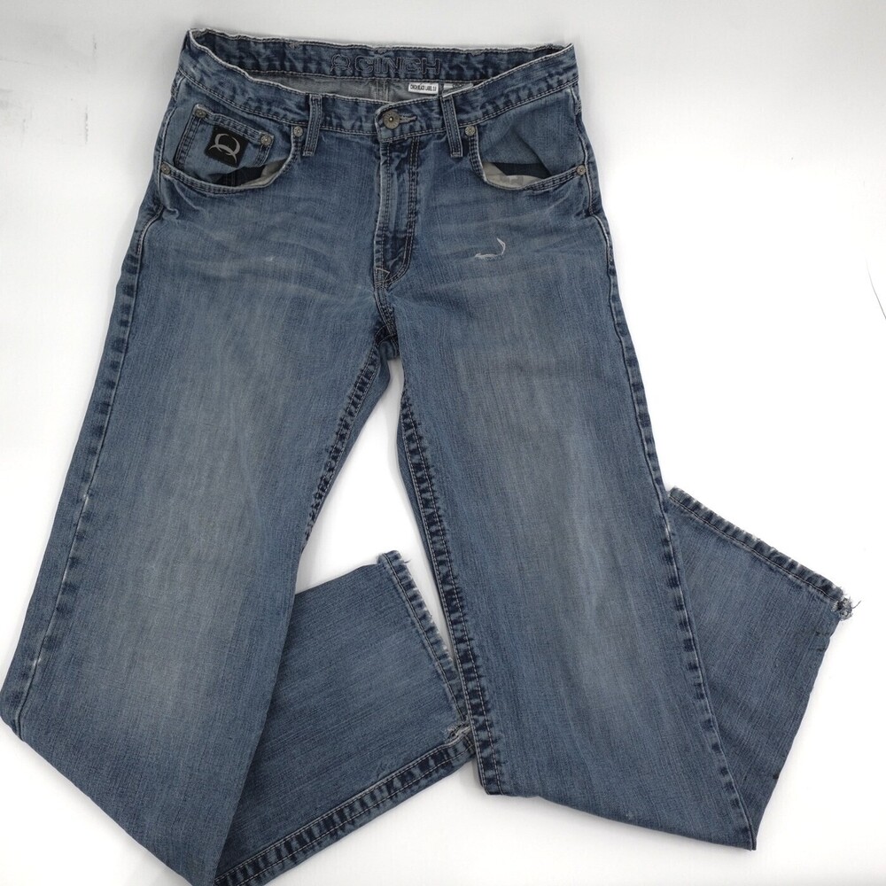 Cinch Jeans Mens 34 Blue Straight Black Label 2.0 Denim Western Distressed